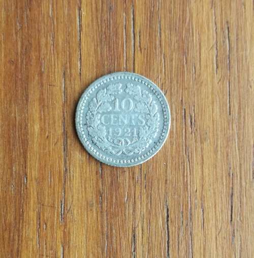 Netherlands 1921 Silver 10 Cents.