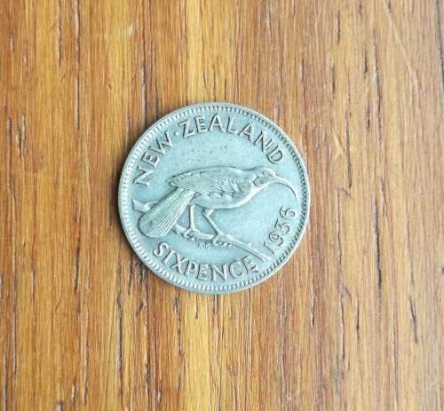 New Zealand 1936 Silver Sixpence.