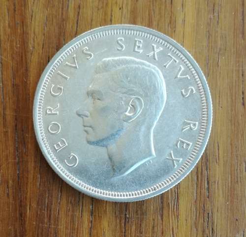 South Africa 1950 Silver 5 Shillings. Good condition.