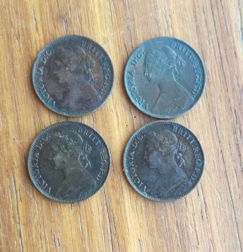 Great Britain Queen Victoria 1893, 1884, 1868 and 1874H Better Grade Farthings.