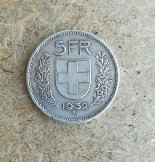 Switzerland Helvetica 1932 Silver 5 Frank.