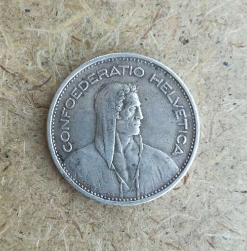 Switzerland Helvetica 1932 Silver 5 Frank.