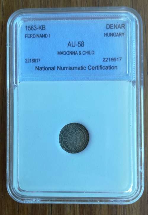 Hungary 1563 Silver Madonna and Child Denar Coin. AU58