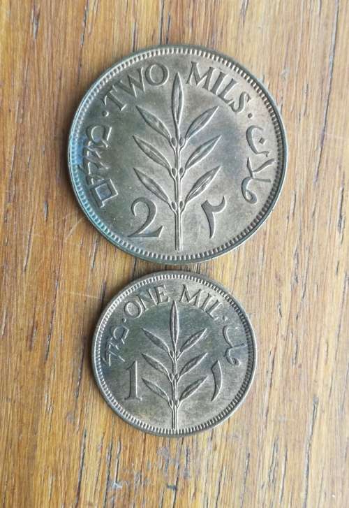 Palestine 1927 Two Mils and 1942 One Mil. Good condition.