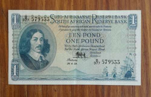 South Africa M.H. de Kock 26.6.59 One Pound. B377 (533)