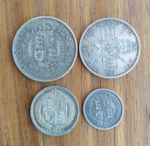 Great Britain Queen Victoria Silver Half Crown, Florin, shilling and Sixpence. Good Condition.
