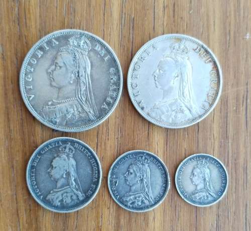 Great Britain Queen Victoria Silver Half Crown, Florin, shilling Sixpence and Threepence. Good condi