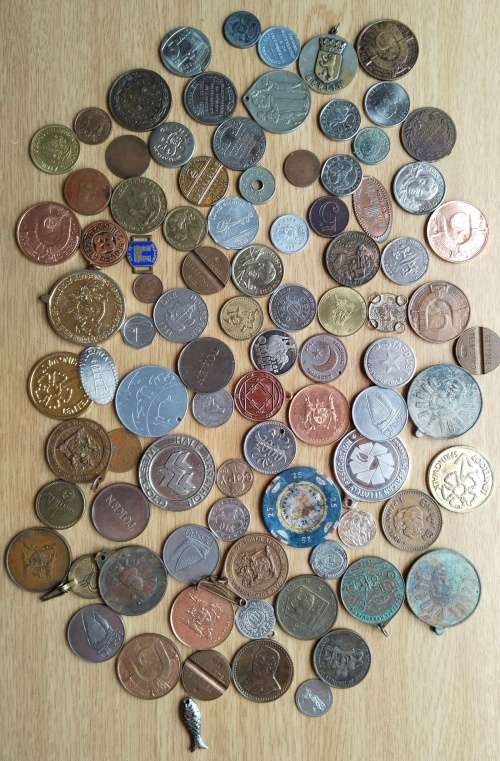 Collection of 90 Old Tokens, medals and Coins.