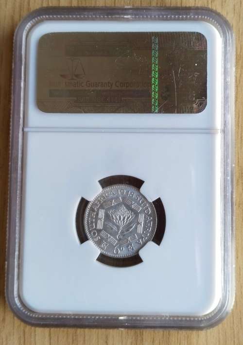South Africa 1948 MS63 NGC Silver Sixpence.
