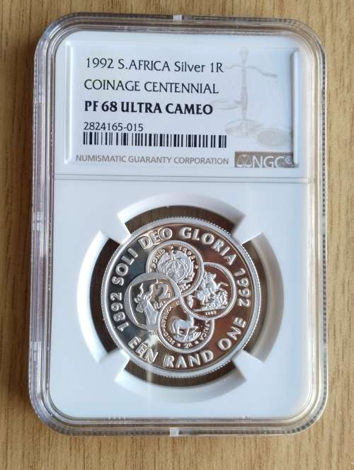 South Africa 1992 PF68 NGC ULTRA CAMEO COINAGE CENTENNIAL SILVER R1