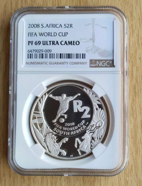 South Africa 2008 PF69 NGC ULTRA CAMEO FIFA WORLD CUP SILVER R2.
