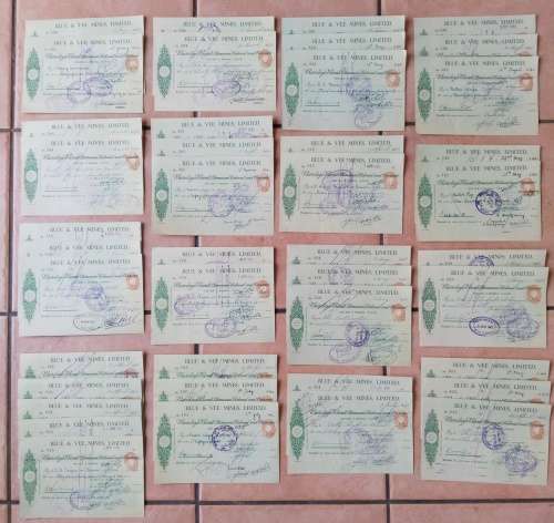 Rhodesia Collection of 16 sets of consecutive 1940s Barclays Bank Vee Mines Cheques