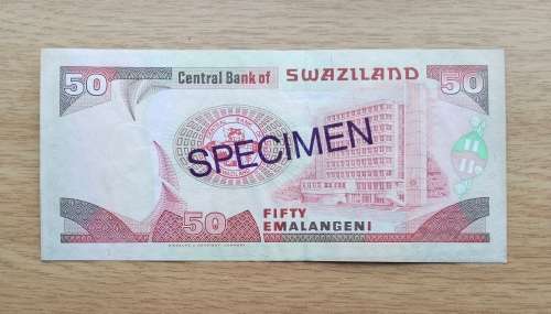 SPECIMEN SWAZILAND 50 EMALANGENI BANK NOTE. NICE ITEM!!