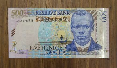 Malawi UNC 500 Kwacha Bank Note. Beautiful!!
