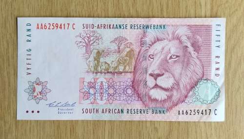 South Africa Red Water Stals AA R50 Bank Note.