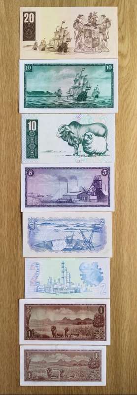 South Africa UNC de Jongh Set of 8 Bank Notes. Great Set!!