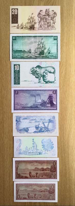 South Africa UNC de Jongh Set of 8 Bank Notes. Great Set!!