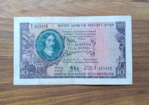 South Africa MH de Kock 18. 12. 52. Old Ten Pound Bank Note. (482)