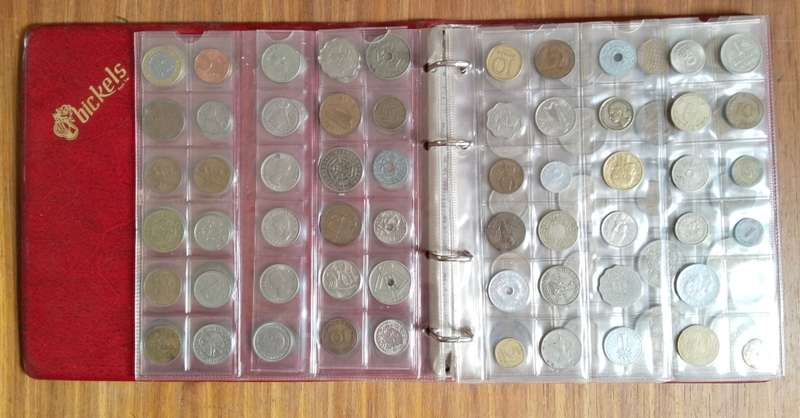 Collection of 91 old coins with album. Nice collection.