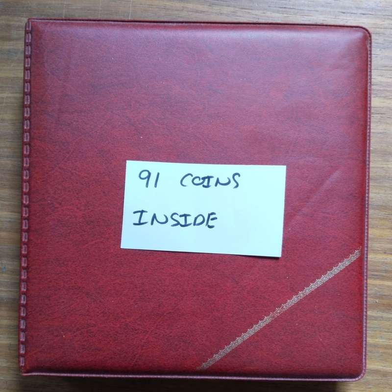 Collection of 91 old coins with album. Nice collection.