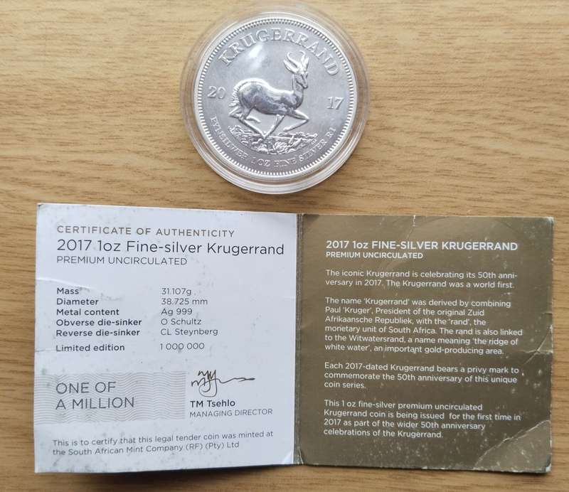 South Africa 2017 Privi Mark Silver Krugerrand.