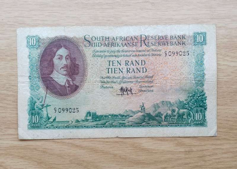 South Africa M.H. de Kock Old R10 bank note. 025.