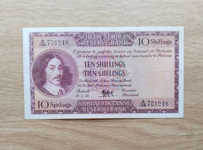 South Africa M.H. de Kock 31.1.57 Ten Shillings. Good Condition. 248