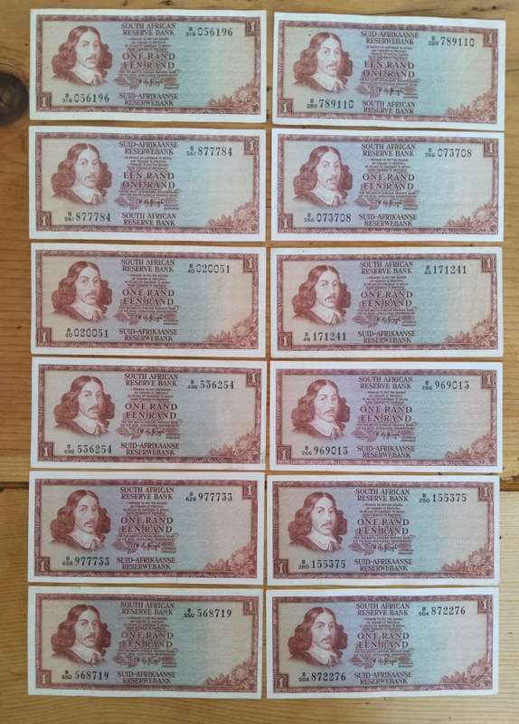South Africa de Jongh 35 better grade R1 Bank Notes.