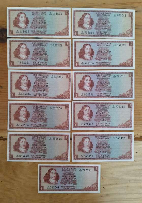 South Africa de Jongh 35 better grade R1 Bank Notes.