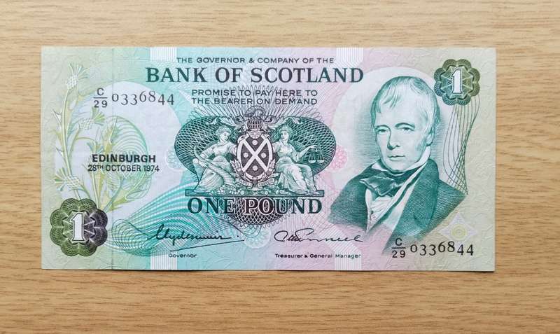 Bank of Scotland old One Pound Bank Note. Great Condition.