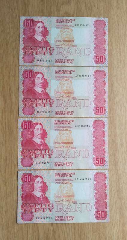 South Africa CL Stals Collection of 4 Old R50 Bank Notes.