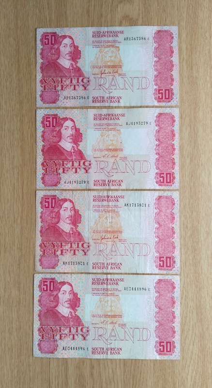 South Africa collection of 4 Old R50 Bank Notes.