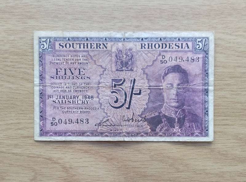 Southern Rhodesia 1st January 1948 Salisbury Five Shillings Bank Note.