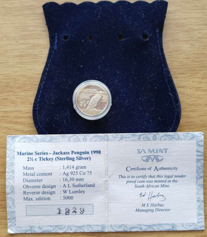 South Africa Marine Series Jackass 1998 Tickey Sterling Silver