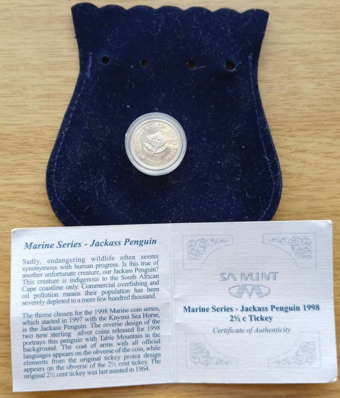 South Africa Marine Series Jackass 1998 Tickey Sterling Silver