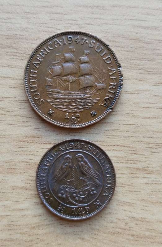 South Africa 1947 Half Penny and Quarter Penny.