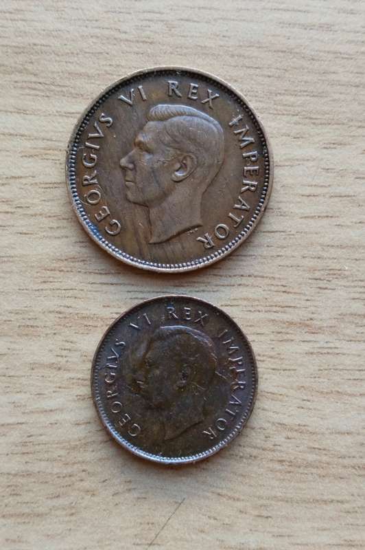 South Africa 1947 Half Penny and Quarter Penny.