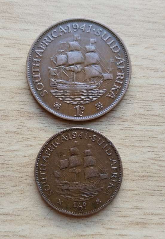 South Africa 1941 Penny and Half Penny.