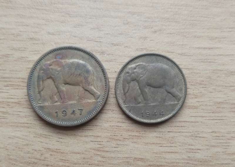 Belgium Congo 1947 (2FR) and 1944 (1FR)