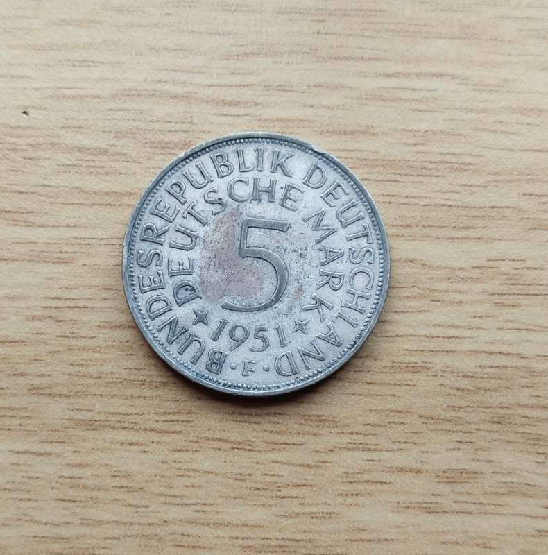 Germany 1951 F Silver 5 Deutsche Mark.