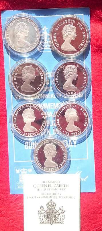 HER MAJESTY THE QUEEN MOTHER SILVER PROOF SET X 7 MEDALLIONS