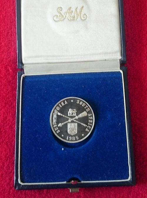 South Africa silver proof parliament one rand 1985 in case