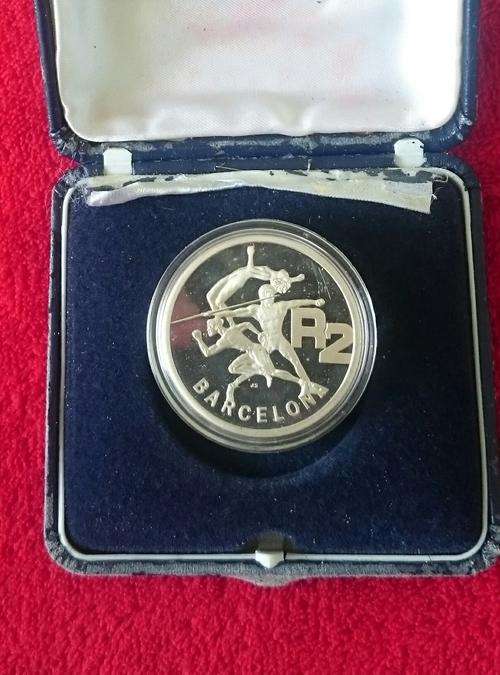 South Africa silver proof 1992 Barcelona two rand in a case