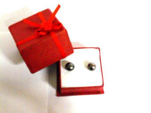 black 7-8mm authentic, natural black pearl stud earings 925 sterling silver - free gift box