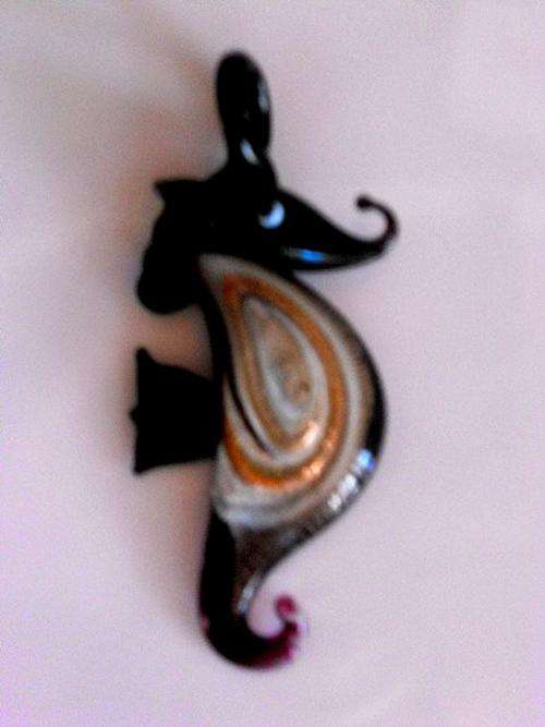Gold dust black glass lampwork seahorse pendant