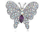Petite amethyst purple violet crystal rhinestone flying butterfly brooch