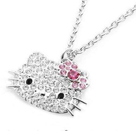 genuine SANRIO ITEM Hello Kitty face necklace with pink bow - crystal necklace