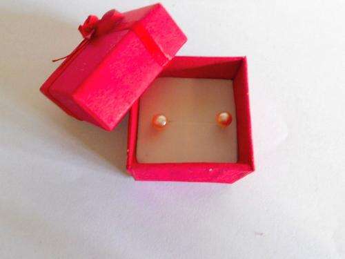 5-6mm apricot/pink Akoya cultured pearl earing studs with gift box