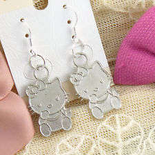 Fashion Hello Kitty drop dangling whole cat body earings - hooks 925 sterling silver,