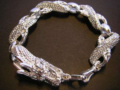 Silver plated dragon charm bracelet bangle with Chinese gift bag